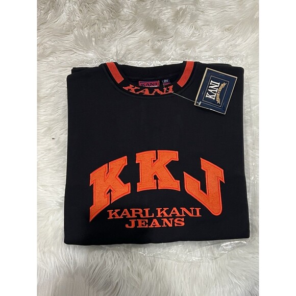 Vintage Kani Jeans Crewneck Pullover Sweatshirt 90s Embroidered Men’s Black 4X - Picture 1 of 11